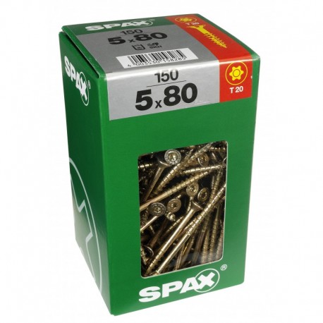 Lot de 150 vis acier tęte fraisée torx SPAX, TF TX 5x80 WIROX