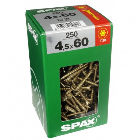 Lot de 250 vis acier tęte fraisée torx SPAX, Diam.4.5 mm x L.60 mm