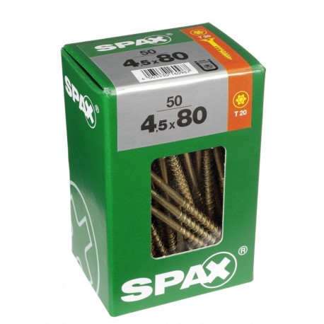 Lot de 50 vis acier tęte fraisée torx SPAX, Diam.4.5 mm x L.80 mm