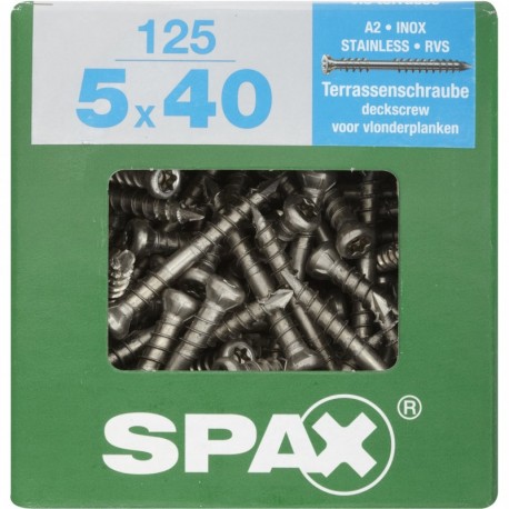 Lot de 125 vis terrasse inox tęte cylindrique SPAX, Diam.5 mm x L.40 mm