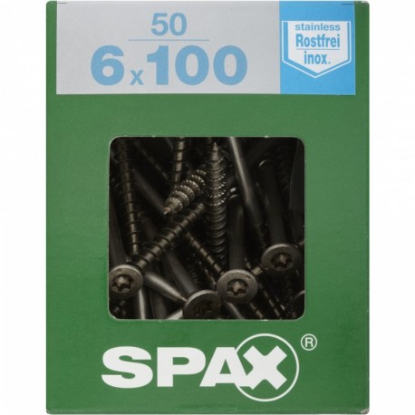 Lot de 50 vis inox tęte fraisée torx SPAX, Diam.6 mm x L.100 mm
