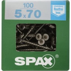 Lot de 100 vis inox tęte fraisée torx SPAX, Diam.5 mm x L.70 mm