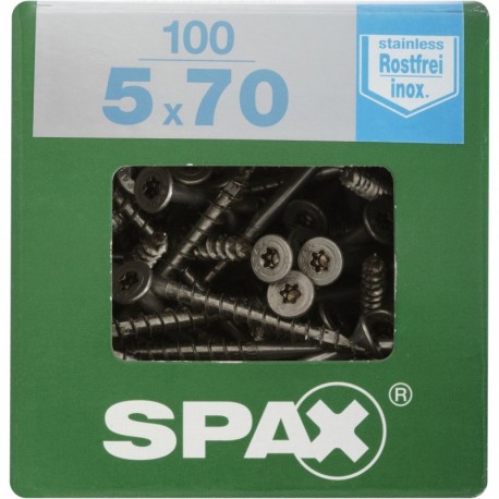 Lot de 100 vis inox tęte fraisée torx SPAX, Diam.5 mm x L.70 mm
