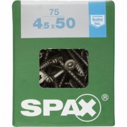 Lot de 75 vis inox tęte fraisée torx SPAX, Diam.4.5 mm x L.50 mm