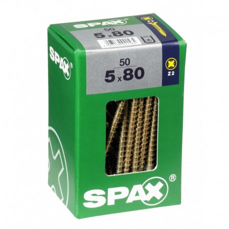 Lot de 50 vis acier tęte fraisée pozidriv SPAX, Diam.5 mm x L.80 mm