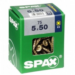 Lot de 75 vis acier tęte fraisée pozidriv SPAX, Diam.5 mm x L.50 mm