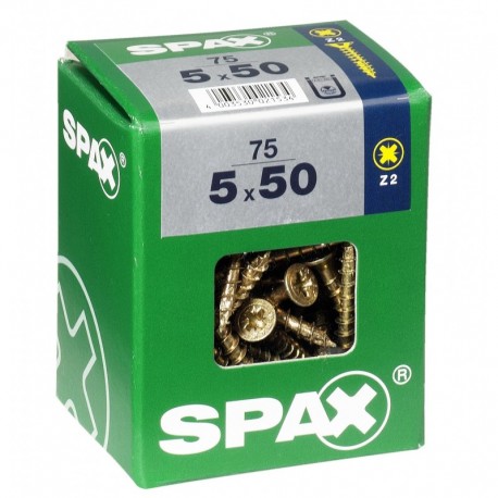 Lot de 75 vis acier tęte fraisée pozidriv SPAX, Diam.5 mm x L.50 mm