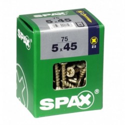 Lot de 75 vis acier tęte fraisée pozidriv SPAX, Diam.5 mm x L.45 mm