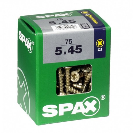 Lot de 75 vis acier tęte fraisée pozidriv SPAX, Diam.5 mm x L.45 mm