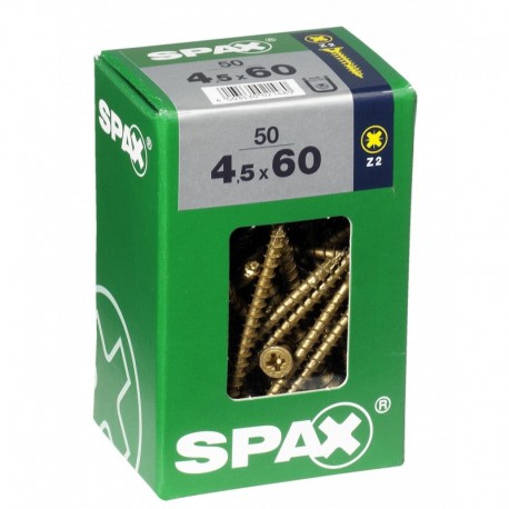 Lot de 50 vis acier tęte fraisée pozidriv SPAX, Diam.4.5 mm x L.60 mm