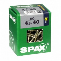 Lot de 100 vis acier tęte fraisée pozidriv SPAX, Diam.4.5 mm x L.40 mm