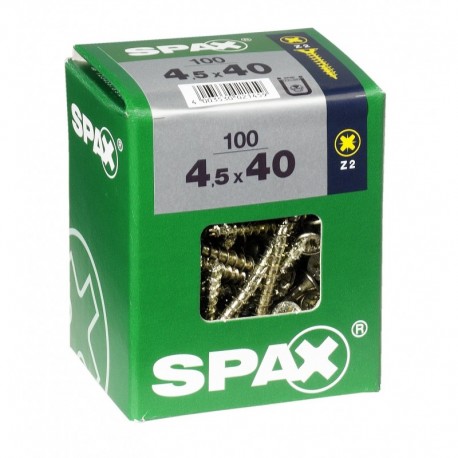 Lot de 100 vis acier tęte fraisée pozidriv SPAX, Diam.4.5 mm x L.40 mm