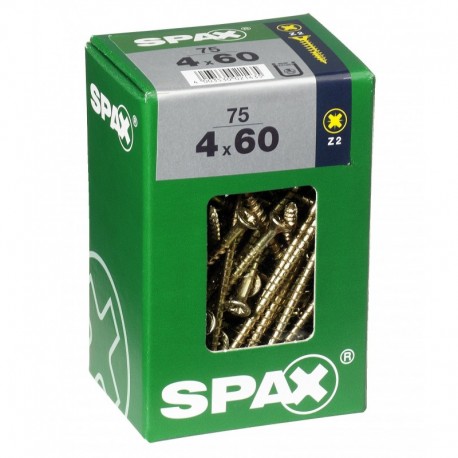Lot de 75 vis acier tęte fraisée pozidriv SPAX, Diam.4 mm x L.60 mm