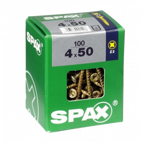Lot de 100 vis acier tęte fraisée pozidriv SPAX, Diam.4 mm x L.50 mm