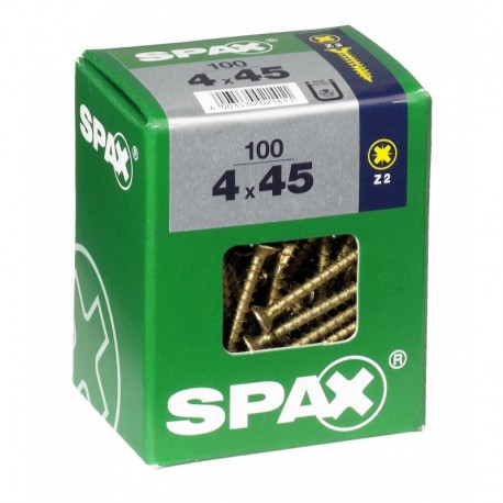 Lot de 100 vis acier tęte fraisée pozidriv SPAX, Diam.4 mm x L.45 mm