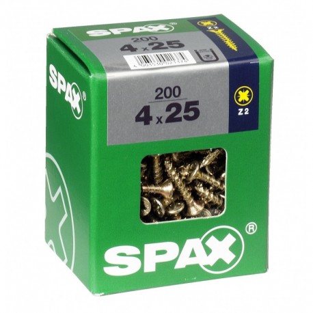 Lot de 200 vis acier tęte fraisée pozidriv SPAX, Diam.4 mm x L.25 mm