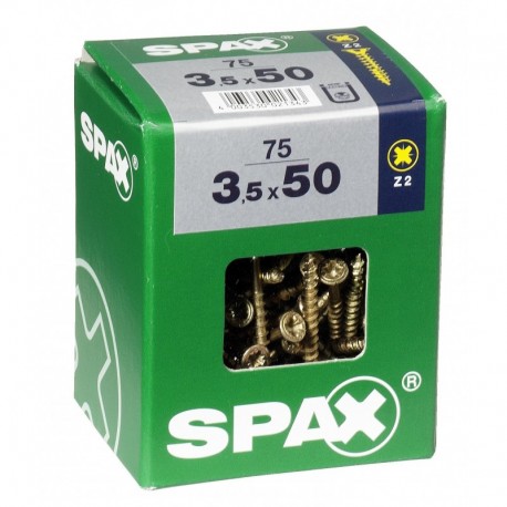 Lot de 75 vis acier tęte fraisée pozidriv SPAX, Diam.3.5 mm x L.50 mm