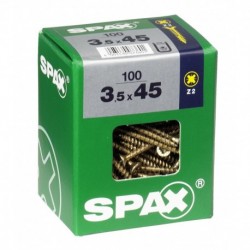 Lot de 100 vis acier tęte fraisée pozidriv SPAX, Diam.3.5 mm x L.45 mm