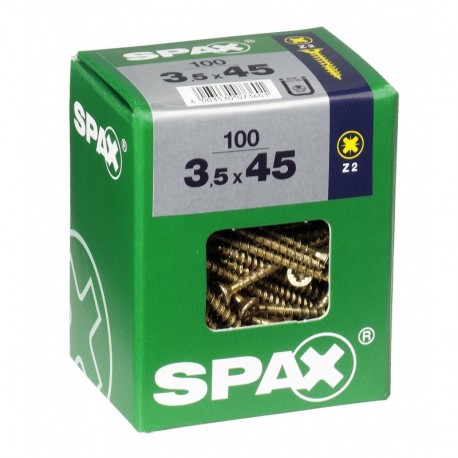 Lot de 100 vis acier tęte fraisée pozidriv SPAX, Diam.3.5 mm x L.45 mm