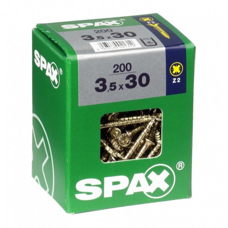 Lot de 200 vis acier tęte fraisée pozidriv SPAX, Diam.3.5 mm x L.30 mm