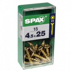 Lot de 15 vis acier tęte fraisée pozidriv SPAX, Diam.4.5 mm x L.25 mm