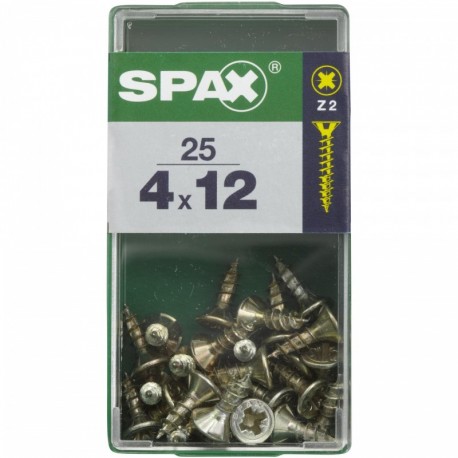 Lot de 25 vis acier tęte cylindrique bombée pozidriv SPAX, Diam.4 mm x L.12 mm