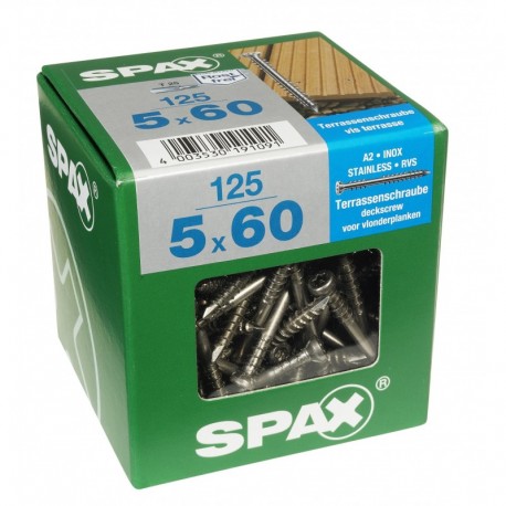 Lot de 125 vis terrasse inox tęte cylindrique torx SPAX, Diam.5 mm x L.60 mm