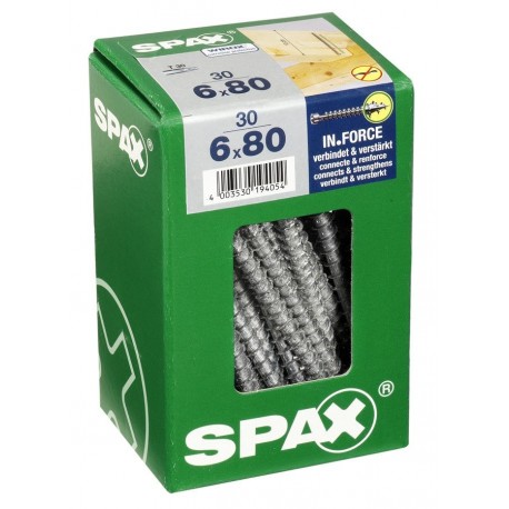Lot de 30 vis acier tęte cylindrique SPAX, Diam.6 mm x L.80 mm