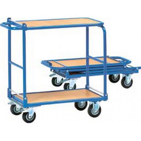 Chariot en tube d'acier avec plateforme de table rabattable, Capacité : 150 kg, Dimensions 900 x 470 x 900 mm, Plateau 720 x 450 mm, Ø de roue : 125 mm