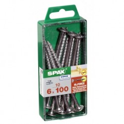 Lot de 10 vis acier tęte fraisée bombée torx SPAX, Diam.6 mm x L.100 mm