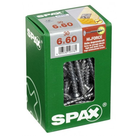 Lot de 30 vis acier tęte fraisée bombée torx SPAX, Diam.6 mm x L.60 mm