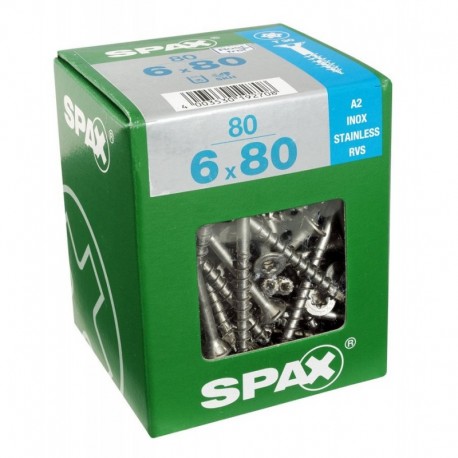 Lot de 80 vis inox tęte fraisée torx SPAX, Diam.6 mm x L.80 mm
