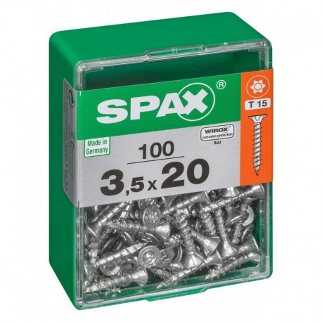 Lot de 100 vis acier tęte autofraisée plate SPAX, Diam.3.5 mm x L.20 mm