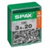 Lot de 100 vis acier tęte autofraisée plate SPAX, Diam.3.5 mm x L.20 mm
