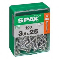 Lot de 100 vis acier tęte autofraisée plate SPAX, Diam.3.5 mm x L.25 mm