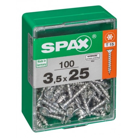 Lot de 100 vis acier tęte autofraisée plate SPAX, Diam.3.5 mm x L.25 mm