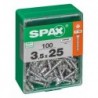 Lot de 100 vis acier tęte autofraisée plate SPAX, Diam.3.5 mm x L.25 mm