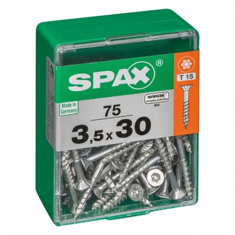 Lot de 75 vis acier tęte autofraisée plate SPAX, Diam.3.5 mm x L.30 mm