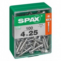 Lot de 100 vis acier tęte autofraisée plate SPAX, Diam.4 mm x L.25 mm