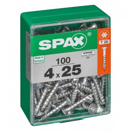 Lot de 100 vis acier tęte autofraisée plate SPAX, Diam.4 mm x L.25 mm
