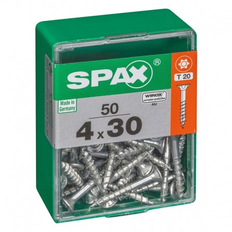 Lot de 50 vis acier tęte autofraisée plate SPAX, Diam.4 mm x L.30 mm