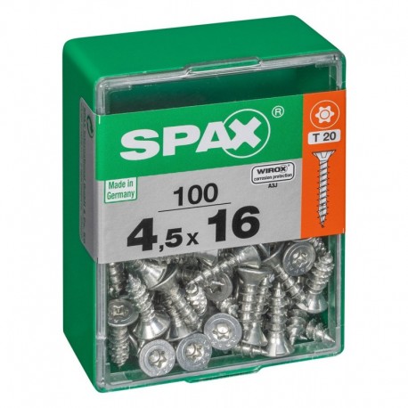 Lot de 100 vis acier tęte autofraisée plate SPAX, Diam.4.5 mm x L.16 mm
