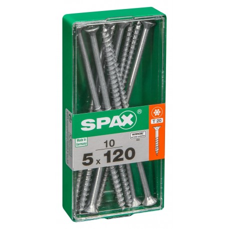 Lot de 10 vis acier tęte autofraisée plate SPAX, Diam.5 mm x L.120 mm