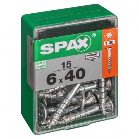 Lot de 15 vis acier tęte autofraisée plate SPAX, Diam.6 mm x L.40 mm