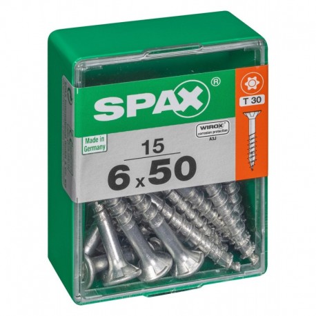 Lot de 15 vis acier tęte autofraisée plate SPAX, Diam.6 mm x L.50 mm