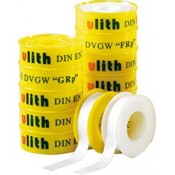 Bande d'étanchéité pour raccords filetés PTFE, Modèle : 12 mm x 12 m (100 g/m²), Pour filetage Filetage fin ''FRp'', Couleur Noyau blanc/enveloppe jaune