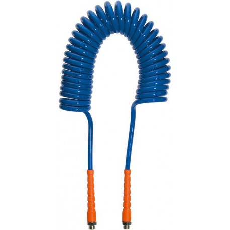 Tuyau flexible spiralé PU avec raccord vissable, Dimensions : 9,5 x 6,3 mm, Raccord G 1/4 pouces, Ø de spirale extérieure 60 mm, Long. : 7,5 m