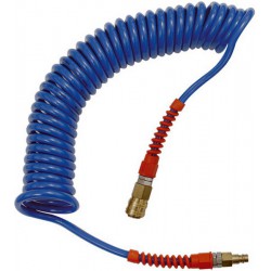 Tuyau flexible spiralé PU avec vissage orientable, coupleur express et connecteur mâle, Dimensions : 12,0 x 8,0 mm, Ø de spirale extérieure 80 mm