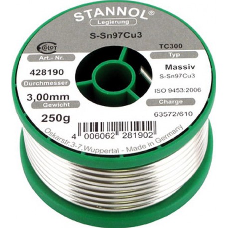 Fil d'apport 97, Stannol, Modèle : Bobine de 250 g, Ø 3,0 mm