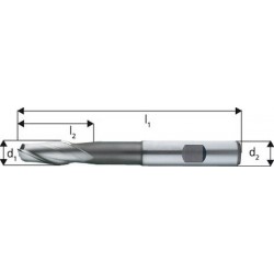 Fraise à rainurer longue, type N, en acier à coupe rapide à 8% de cobalt, sans revêtement, Ø d1 - e8 : 4,0 mm, Long. totale l1 63 mm